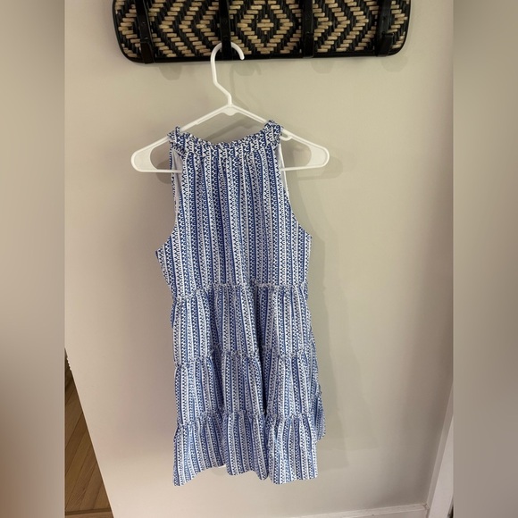 THML Geometric Tiered Ruffle Tassel Dress - Blue/White - Size Small - NWT - Picture 9 of 12